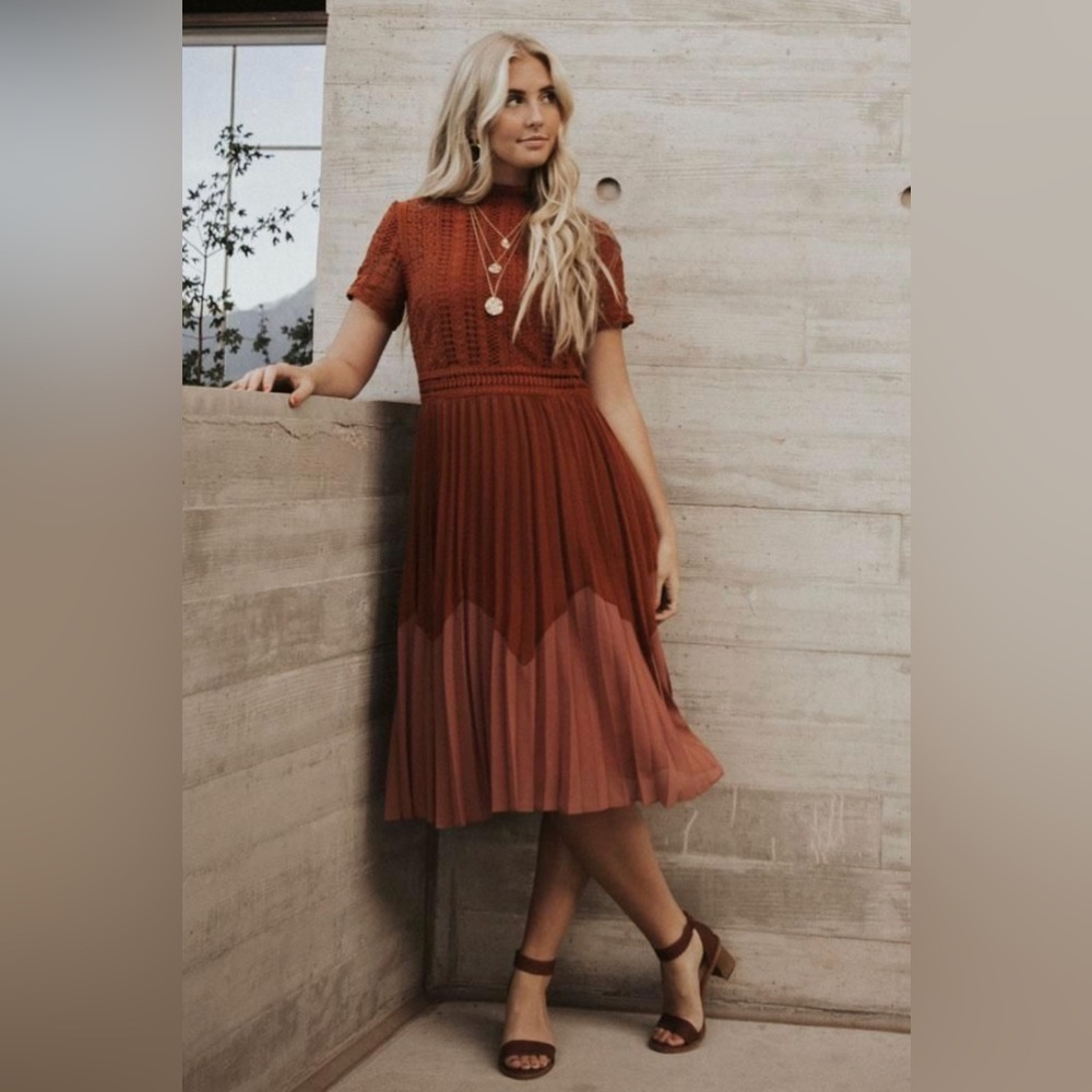 SOLD ❌BOHME- Sophia Color block dress in Rust